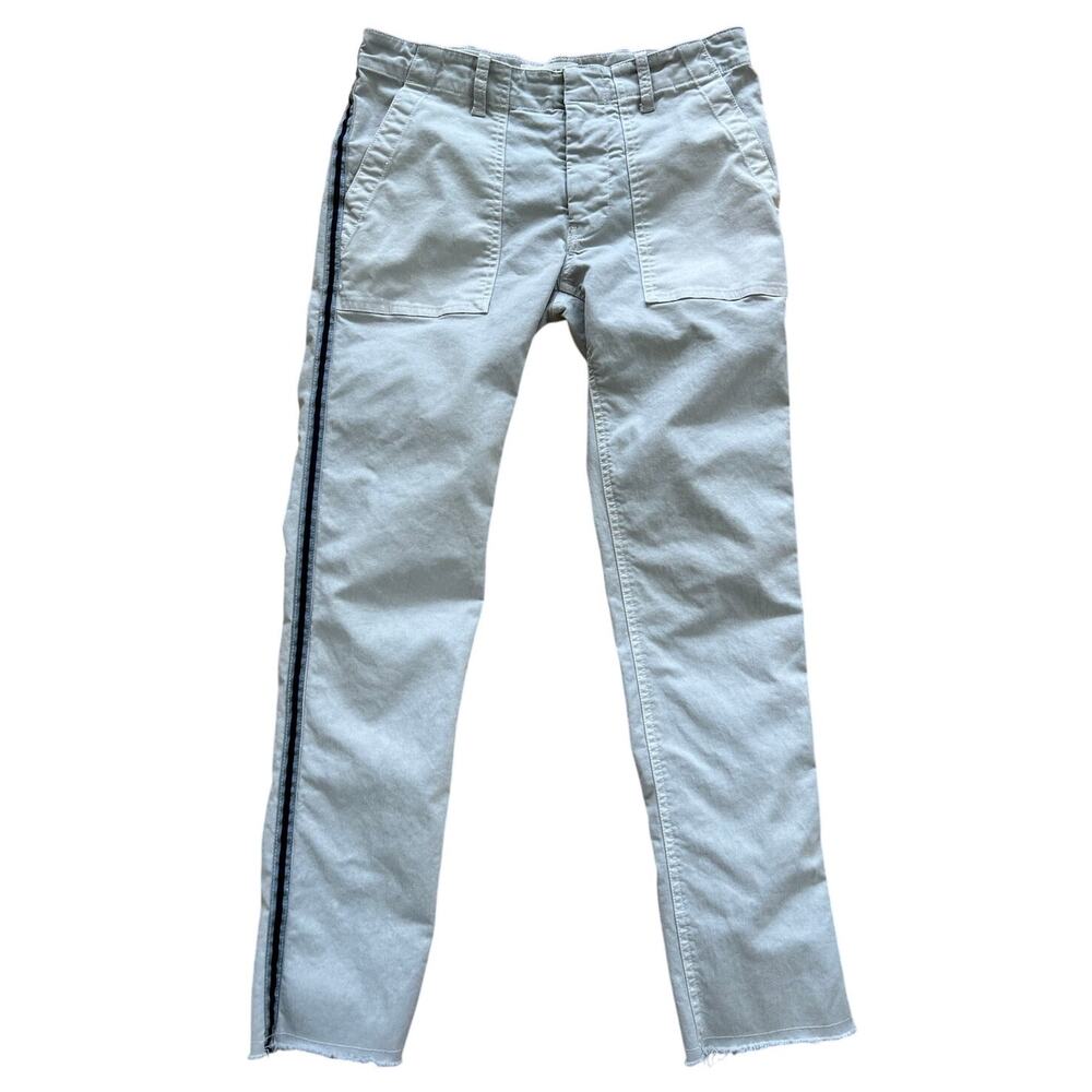 Nili Lotan Light Grey Pin Stripe Raw Hem Military Cropped Ankle Chino Pants
